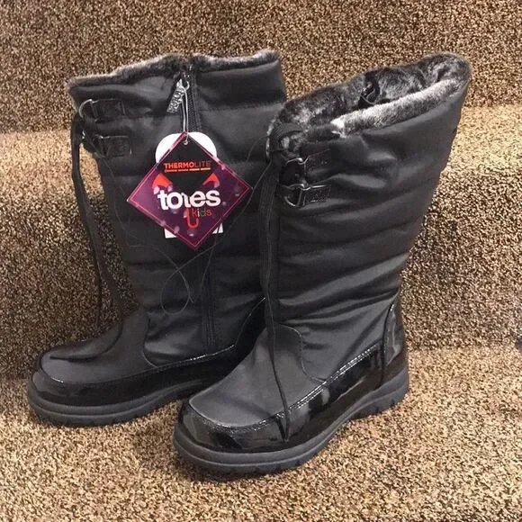 Girls Size 4 black Totes winter boots - Picture 1 of 4